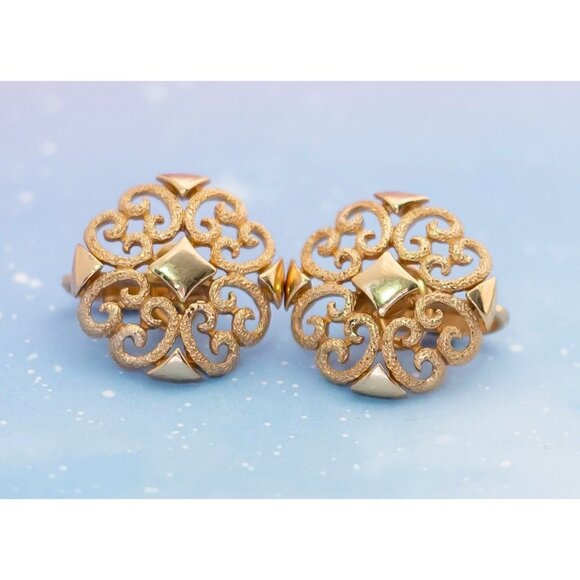 Vintage Art Nouveau Royal Diamond Clip On Earrings | Avon | J23 - Picture 2 of 3